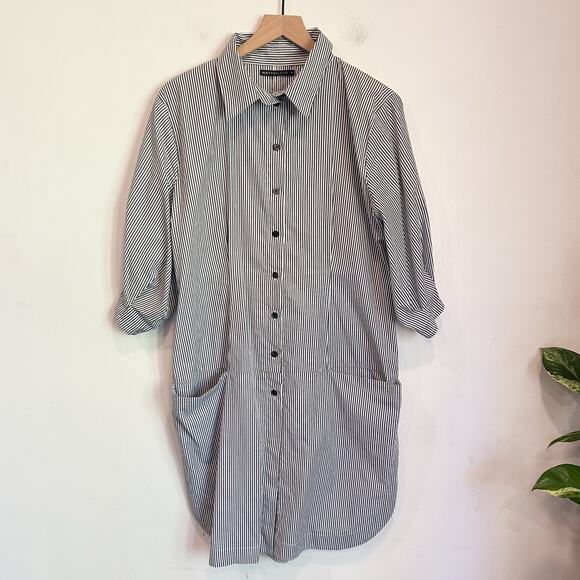 Matthildur Cotton Striped Button Up Short Sleeve Dress Gray Size 3 - Picture 1 of 7